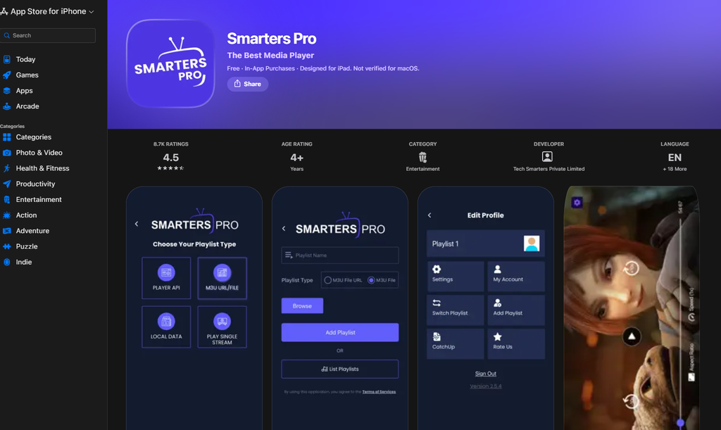 IPTV Smarters Pro on iPhone, iPad and Apple TV