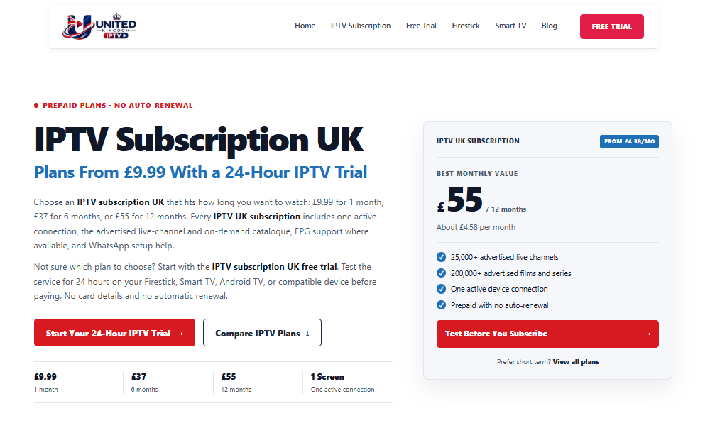 UNITED KINGDOM IPTV SUBSCRIPTION 